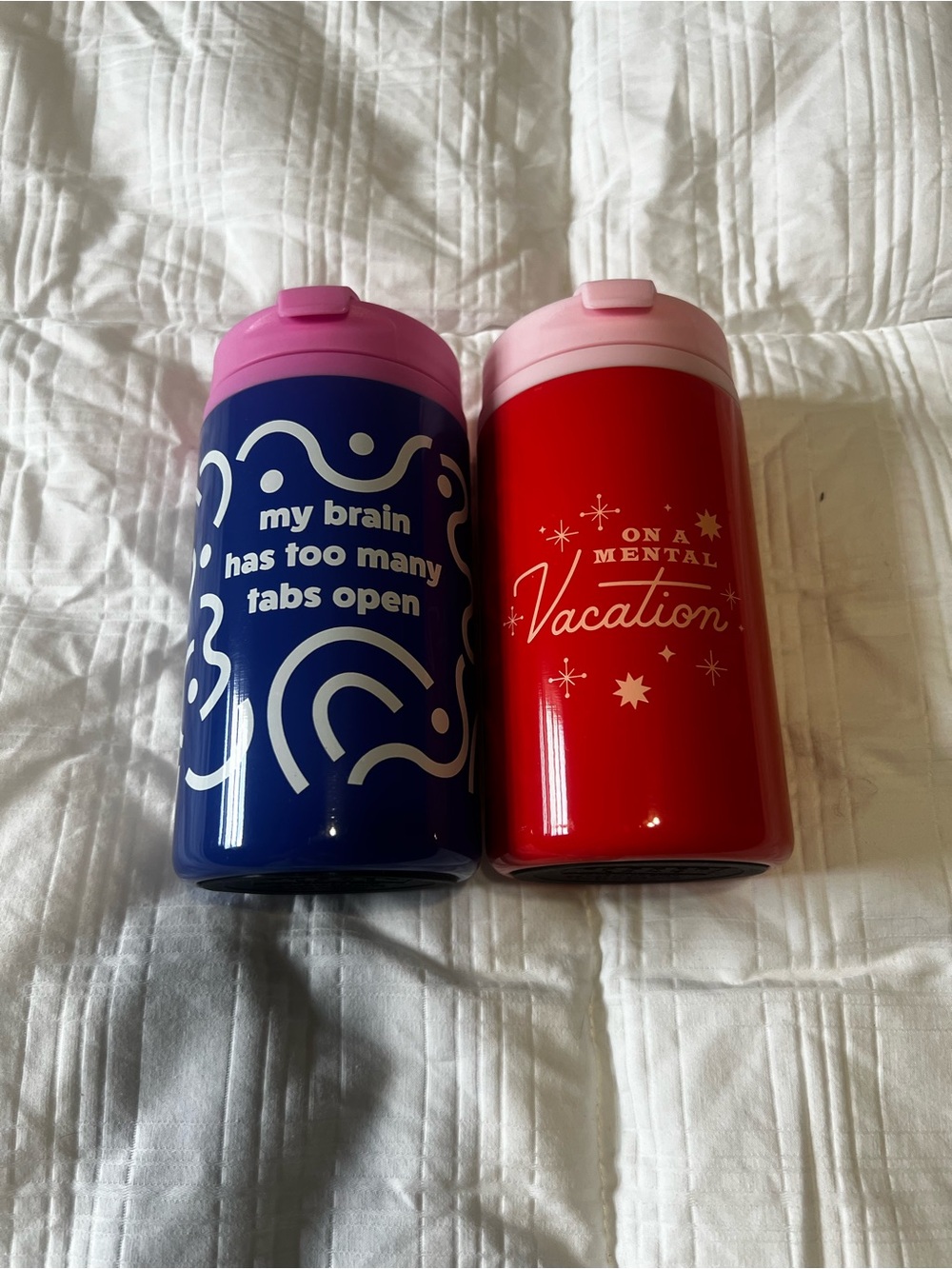 Insulated Travel Tumbler - Blue & Red with Pink Lid